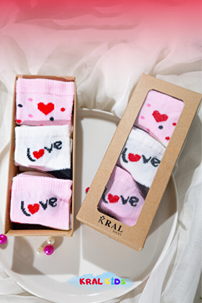 KRAL SOCKS Baby Girl Socks Set 6 Pairs – Heart Pattern – Boxed – Cotton – Booties Size