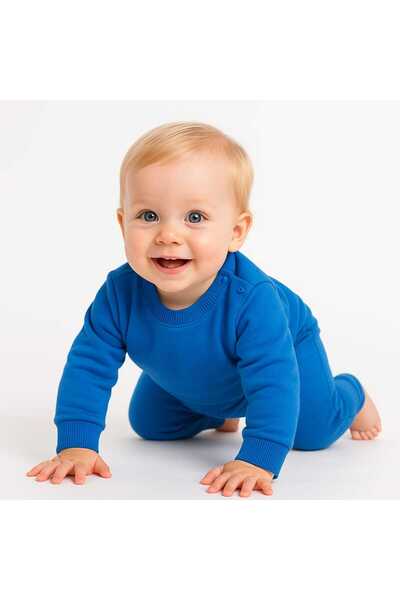 Midani Store Baby Tracksuit Set 2 Thread Blue Shoulder Snap Sweat, Elastic Waist, Cotton, Unisex 6-24 Months