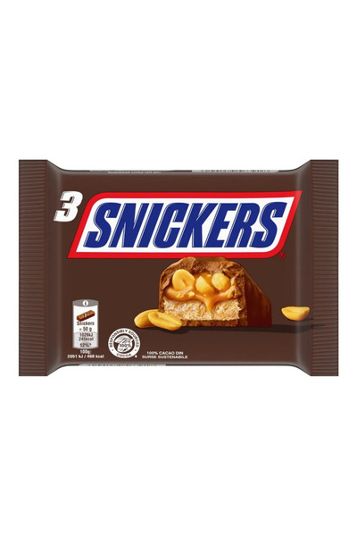 Snickers ciocolata cu lapte cu arahide proaspat prajite, 3x50 g