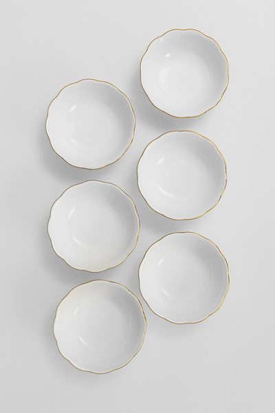 RUBİ PORSELEN Gold Gold Gilded 6-Person 16 cm Porcelain Soup Bowl Set - Set