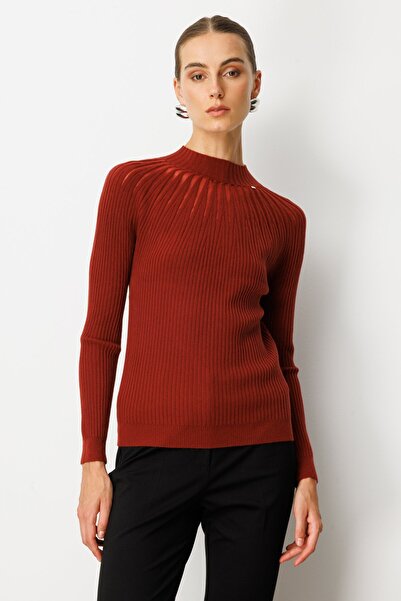 ON Pulover din tricot cu guler ridicat din tul cu material reiat