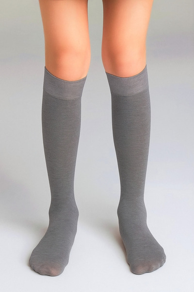 Katia&Bony Girl's micro 50 denier plain mus knee-high socks gray