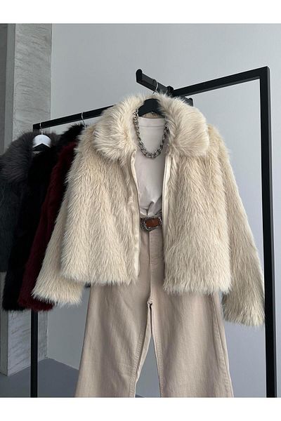 FERZOLAİO Oversize Stone Fur Jacket with Zipper