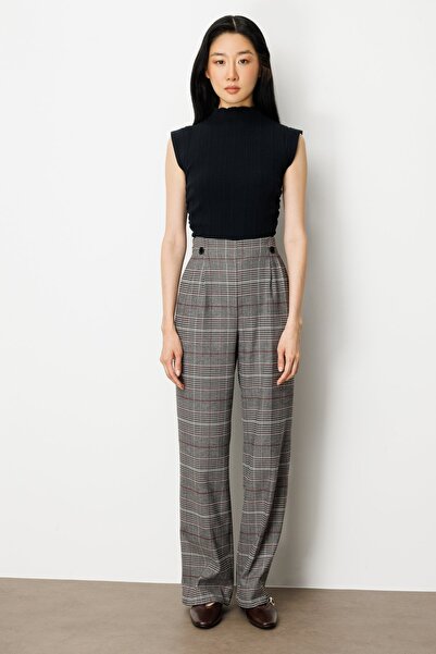 Ekol Plaid Trousers with Elastic Waist
