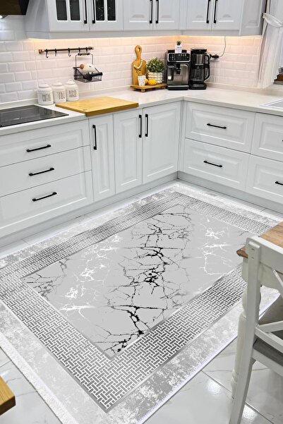 CENTER AVM Gri Halı Mutfak Halısı Makinede Yıkanabilir Halı Kaymaz Taban Halı