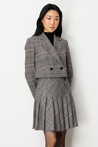 Ekol Plaid Crop Jacket