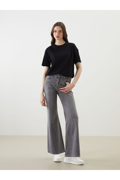 LC Waikiki Γκρι γυναικείο τζιν παντελόνι flare