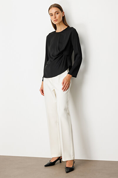 Ekol Front Gathered Crew Neck Blouse