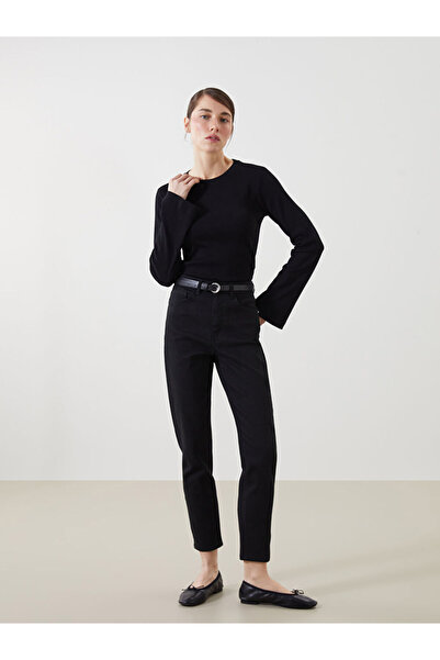 LC Waikiki Black Waist Belted Mom Fit Women's Jeans