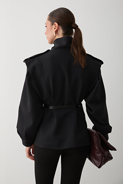 Laluvia Černá bunda Valeria s páskem - 1000