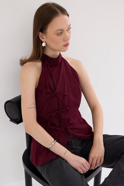 Rays Μπλούζα με λαιμόκοψη μπροστινή μπορντό με λεπτομέρεια 8094A