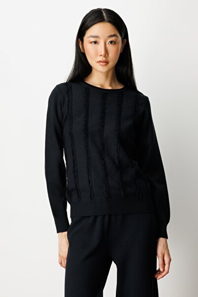 ON Pulover tricotat cu decolteu în formă de guler cu detaliu cu ciucuri