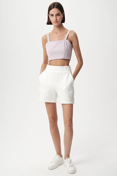 Allyco White Shorts with Floral Embroidery Pockets