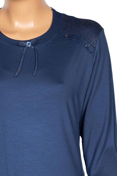 SİMAY Women's Plus Size Combination Shoulder Button Indigo Sports Blouse