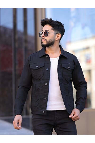 Wkm Denim Men's Standard Fit Buttoned Denim Jacket with Pockets