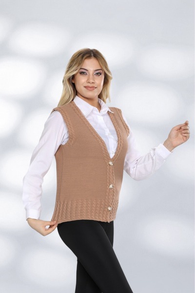 NEWCO Knitted Detail Comfortable Fit Pearl Button Detail Vest Cardigan