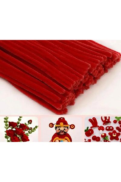 iğne izi 100S Chenille, Educational Chenille, Fuzzy Wire, Plush Wire, Velvet Chenille, Craft Material 30cm Red