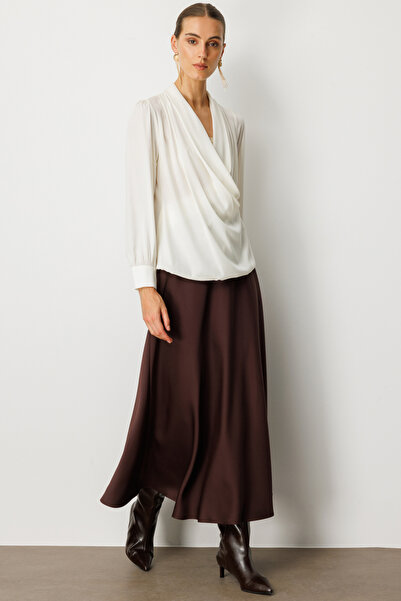 Ekol Double Breasted Collar Front Pleated Blouse