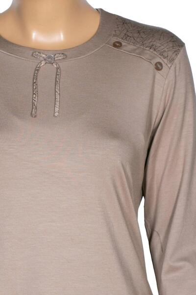 SİMAY Women's Flora Medium Size Combination Shoulder Button Stone Beige Sports Blouse