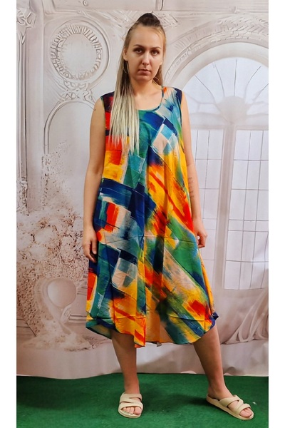 ihaoo Green flowy dress with multicolor print