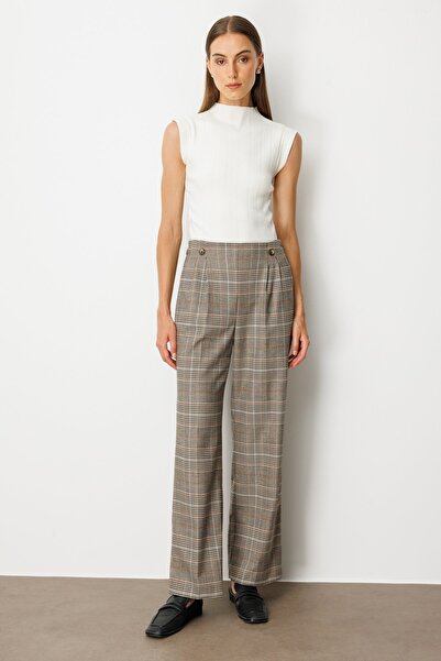 Ekol Plaid Trousers with Elastic Waist