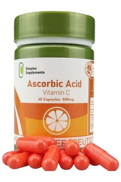 Simplee Supplements Ascorbic Acid Vitamin C Supplement 500mg - 60 Capsules for Immune & Skin Health
