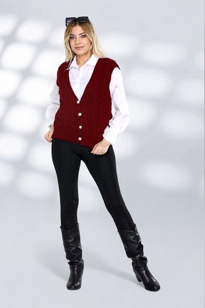 NEWCO Knitted Detail Comfortable Fit Pearl Button Detail Vest Cardigan