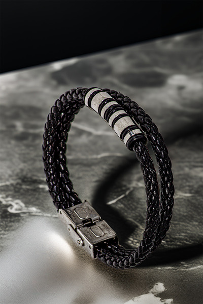 OSMANLI GÜMÜŞ Men's Steel Bracelet - Double Row Braided Model Bracelet