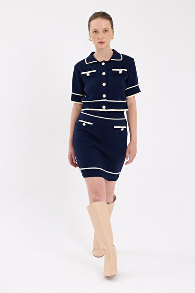 Rays Laci Polo Neck Short Sleeve Knitwear Mini Skirt Set 2360