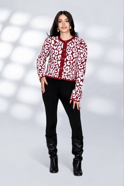 NEWCO Furry Leopard Detail Inicili Dume Modern and Comfortable Fit Knitwear Cardigan