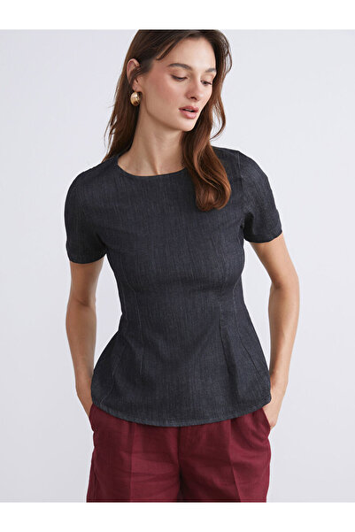 LC Waikiki Black Crew Neck Peplum Jean Blouse