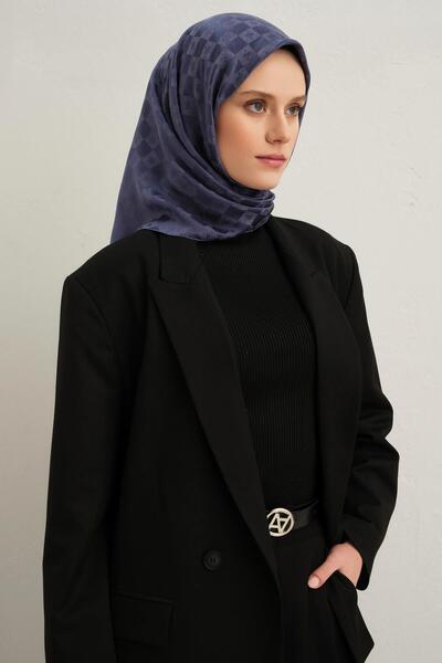 Armine Cotton Silk Scarf - Light Navy Blue 02