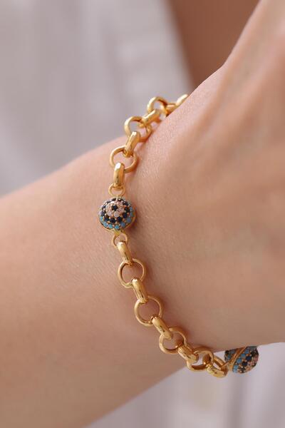 Tufanlar Kuyumculuk 22 Ayar Doç Zincirli Nazar Altın Bileklik