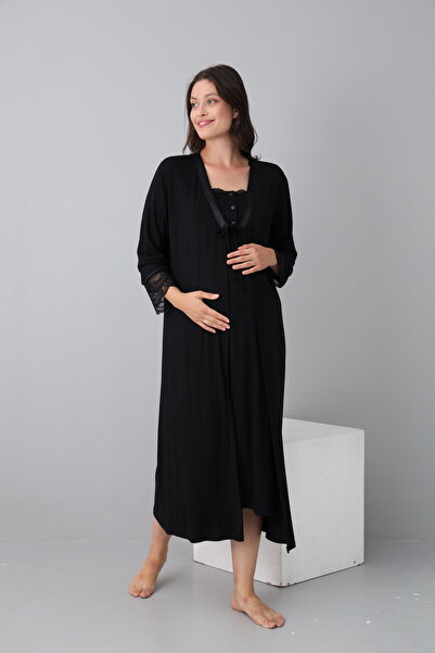 Miss Dünya Lissa Dantel Detaylı Hamile ve Lohusa Gecelik Takımı