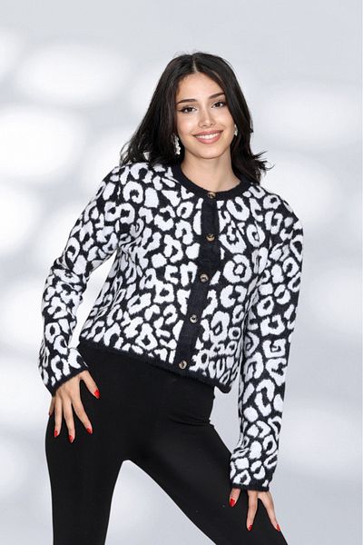 NEWCO Furry Leopard Detail Inicili Dume Modern and Comfortable Fit Knitwear Cardigan