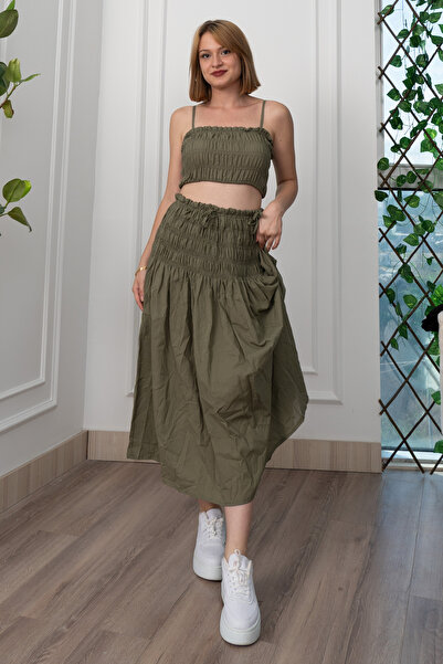 MissVina Shoulder Strap Gipeli Top and Elastic Waist Skirt Suit 1261