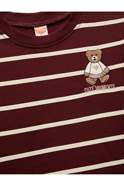 Koton Φούτερ για κοριτσάκι με ριγέ στάμπα αρκουδάκι σε μπορντό χρώμα 6Wmg10063Ak