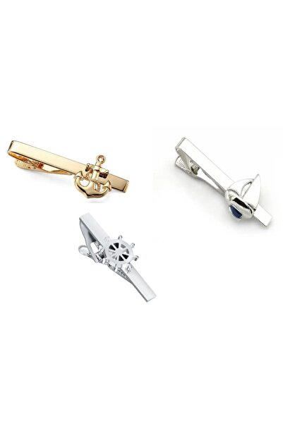 A.S.I.N.C. Set trei ace pentru cravată, argintiu, auriu, cu ancoră, timonă sau velier