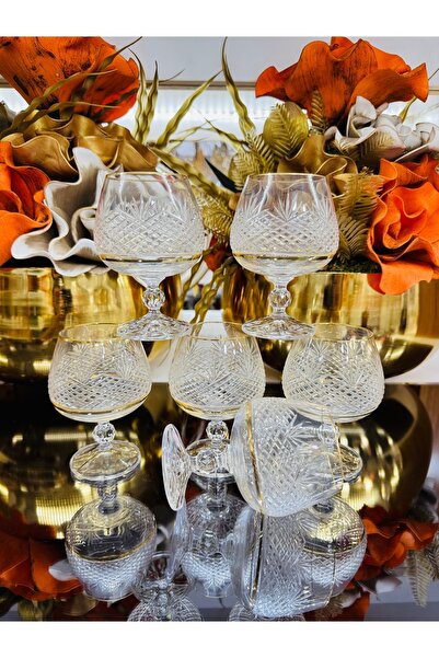 EVRA Bohemia Kristal Altın Yaldızlı Rüzgar Model Kahve Yanı Su Bardağı 250cc