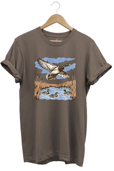 WİDİ Hunting Hunting Duck Hunting Reeds Lake Printed 100% Cotton Regular Fit Unisex T-Shirt