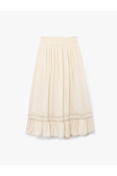 Koton Scalloped Embroidered Midi Length Flared Viscose Skirt