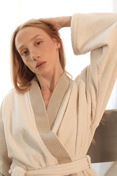 İrya Travertine 100% Cotton Women's Bathrobe Light Beige