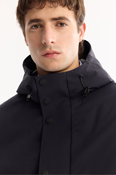 Avva Men's Navy Blue Hooded Water Repellent Windproof -7 Degree Resistant Regular Fit Coat A52Y6126