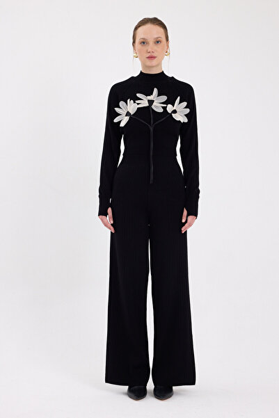 Rays Μαύρο λουλούδι Λεπτομερές πλεκτό κάτω επάνω γυναικείο σετ 7075