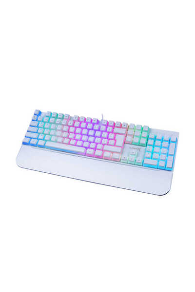 TURBOX TR-MK10PD RGB (Beyaz)Makro Bilek Destekli Blue Switch Kablolu Mekanik Rainbow Gaming Klavye