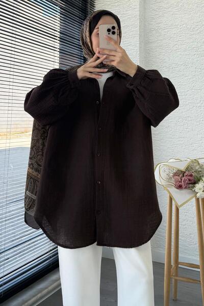 MELEK ARAZ Oversized Muslin Tunic with Buttons – Bitter Brown