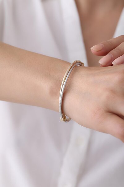 Tufanlar Kuyumculuk 14 Ayar İkili Desenli Oval Altın Kelepçe