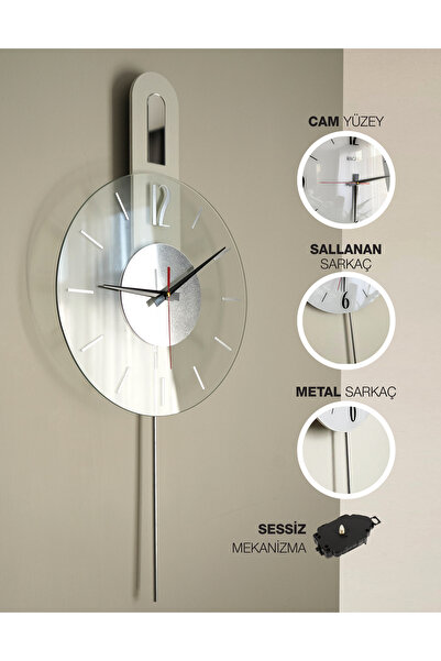 Racart Safir Cam Yüzeyli Metal Sarkaçlı Duvar Saati