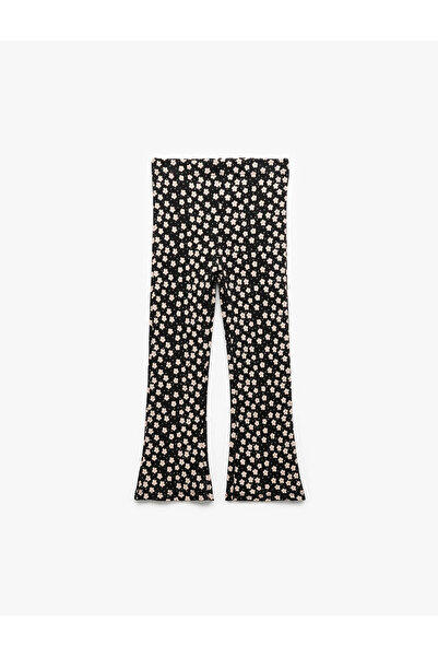 Koton İspanyol Paça Cep Detaylı Çiçekli Pamuklu Siyah Kız Bebek Tayt 6Wmg40001Ak