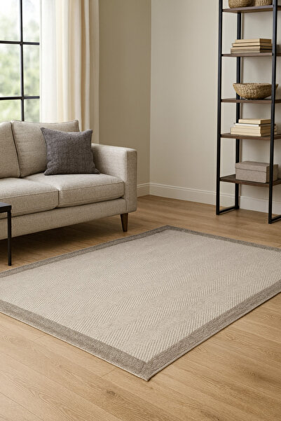 NaRStore Home Sisal Jüt Hasır Bordürlü Model Kahve Krem Renk Dokuma Yıkanabilir Toz Vermez Halı